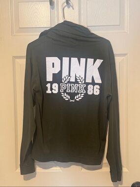 PINK Victoria's Secret Olive Green Long Sleeve Hoodie with White Logo